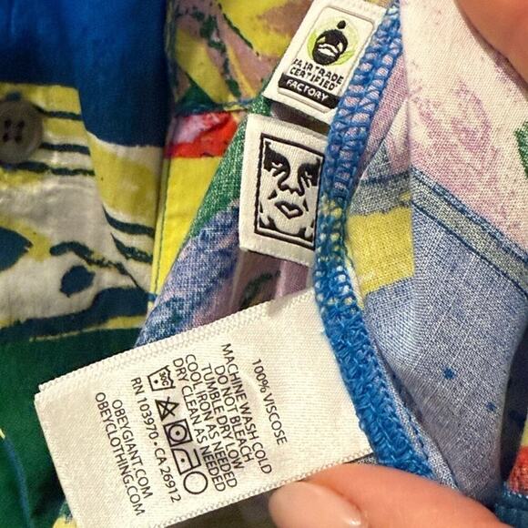 OBEY Fruit Cans Shirt S NWT Graphic Print Camp Collar Festival Streetwear - Picture 10 of 12